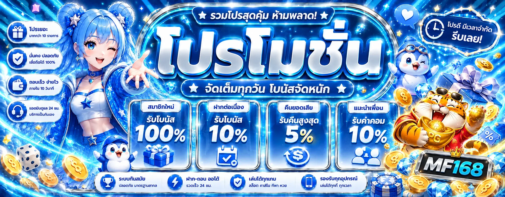 MF168 โปรโมชั่น โบนัส และเงินคืน